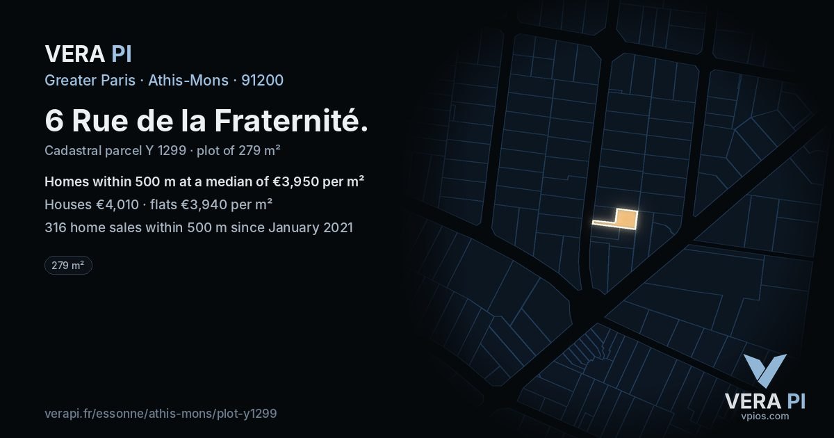 6 Rue de la Fraternité, Athis-Mons at night – the plot lit, the parcels around coloured by the prices near them