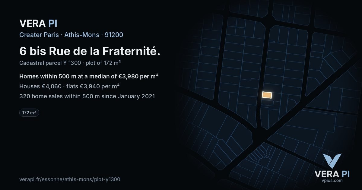 6 bis Rue de la Fraternité, Athis-Mons at night – the plot lit, the parcels around coloured by the prices near them
