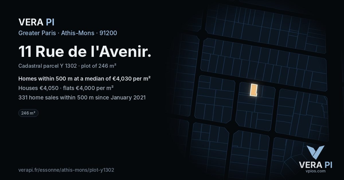 11 Rue de l'Avenir, Athis-Mons at night – the plot lit, the parcels around coloured by the prices near them