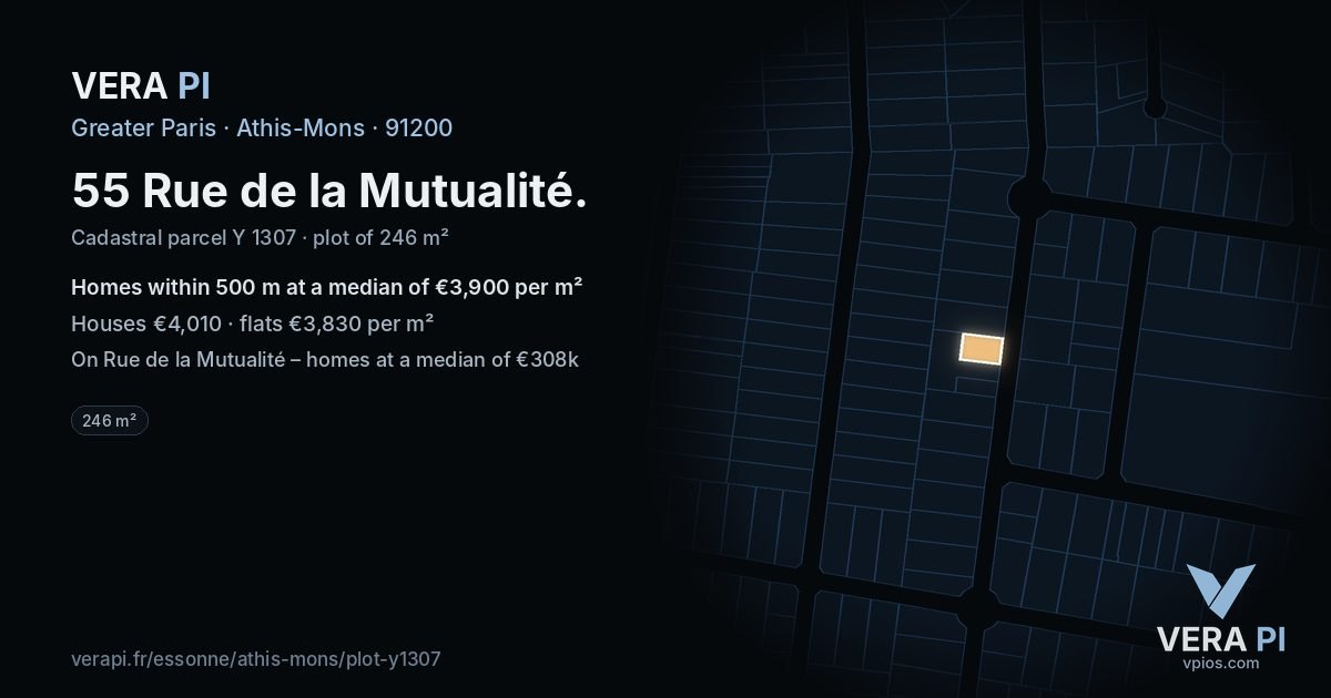 55 Rue de la Mutualité, Athis-Mons at night – the plot lit, the parcels around coloured by the prices near them
