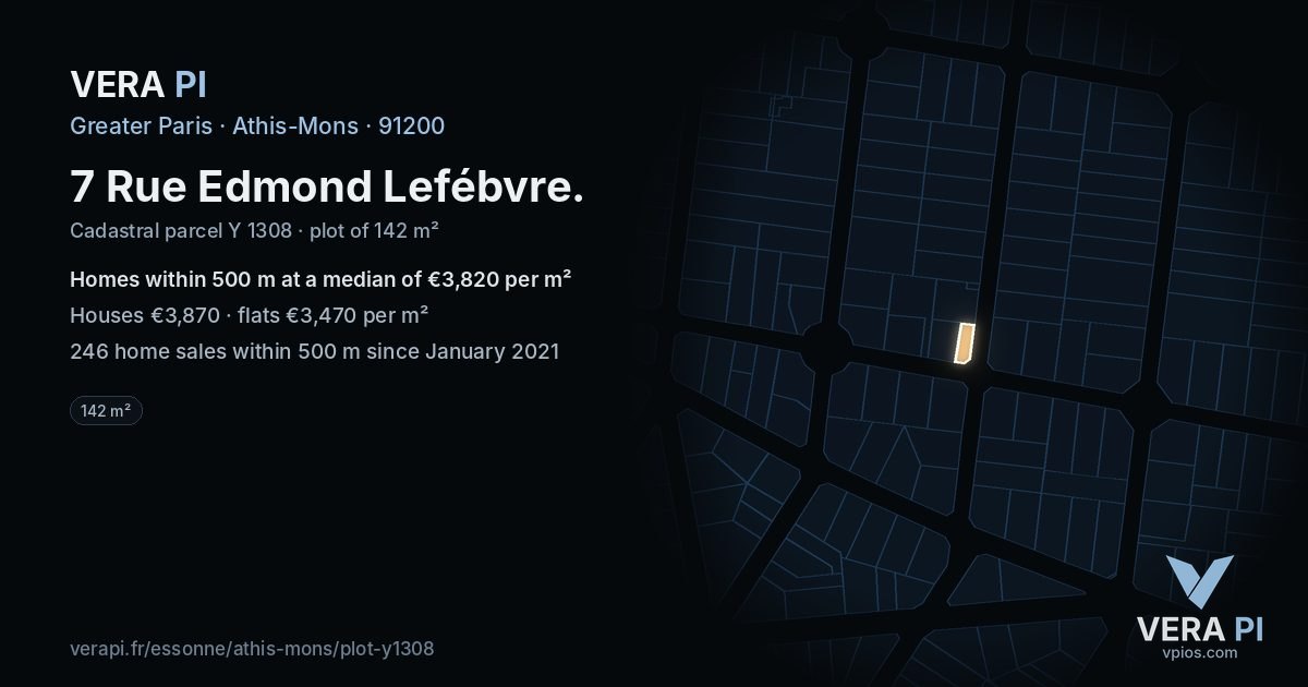 7 Rue Edmond Lefébvre, Athis-Mons at night – the plot lit, the parcels around coloured by the prices near them
