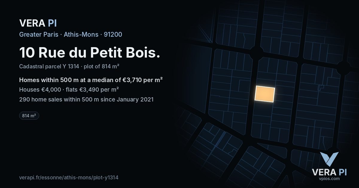 10 Rue du Petit Bois, Athis-Mons at night – the plot lit, the parcels around coloured by the prices near them