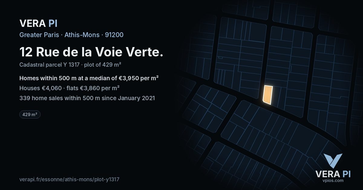 12 Rue de la Voie Verte, Athis-Mons at night – the plot lit, the parcels around coloured by the prices near them