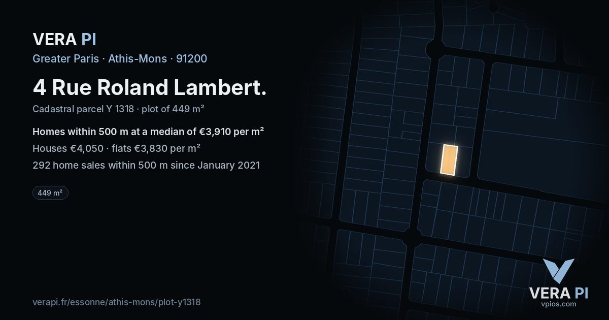 4 Rue Roland Lambert, Athis-Mons at night – the plot lit, the parcels around coloured by the prices near them