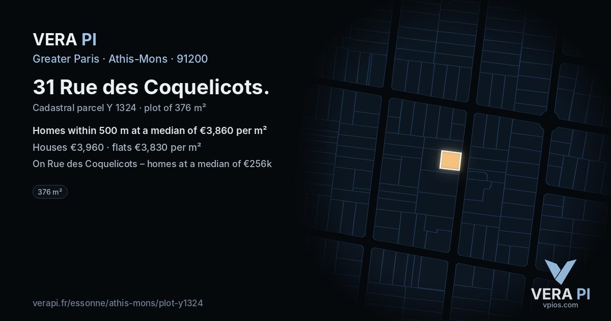 31 Rue des Coquelicots, Athis-Mons at night – the plot lit, the parcels around coloured by the prices near them