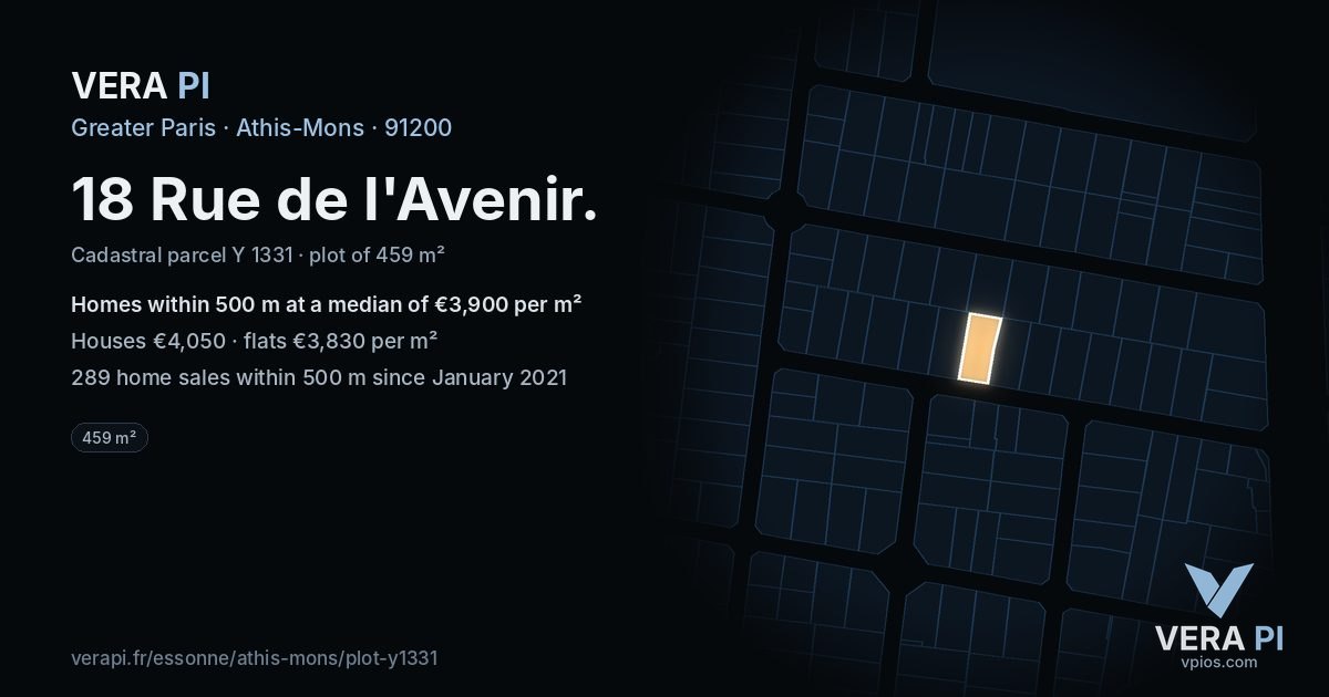 18 Rue de l'Avenir, Athis-Mons at night – the plot lit, the parcels around coloured by the prices near them