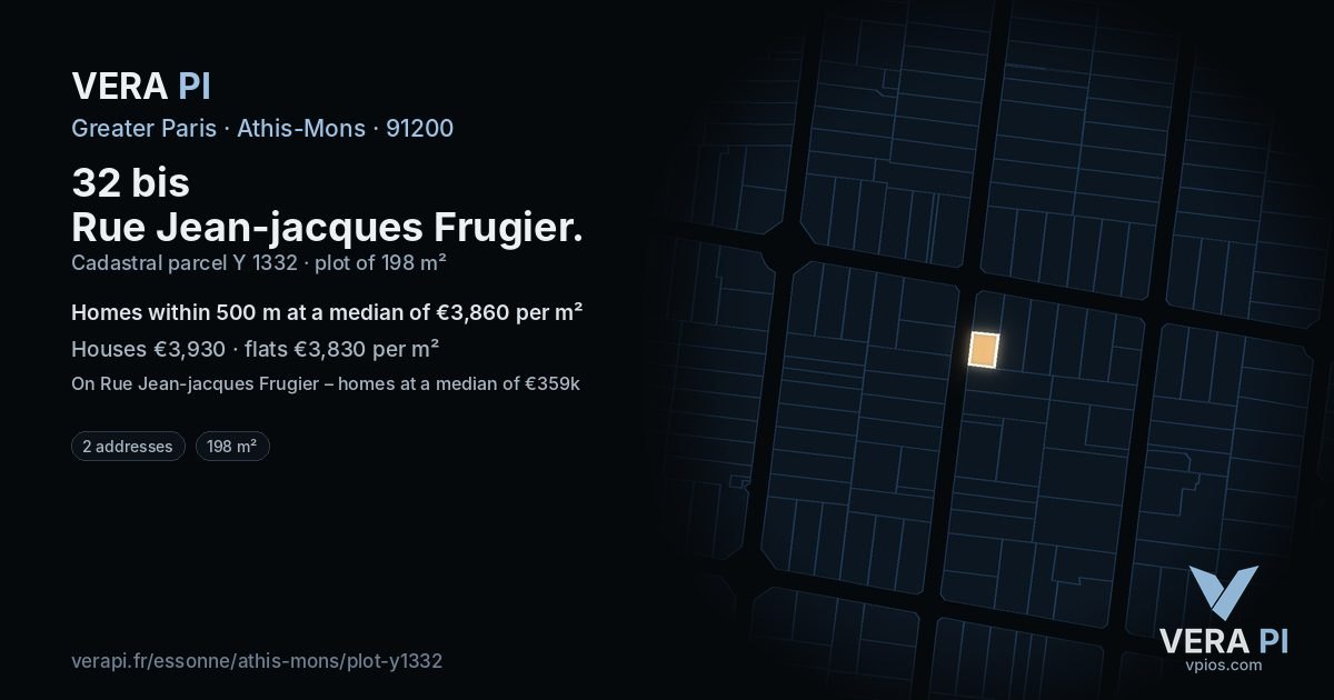 32 bis Rue Jean-jacques Frugier, Athis-Mons at night – the plot lit, the parcels around coloured by the prices near them