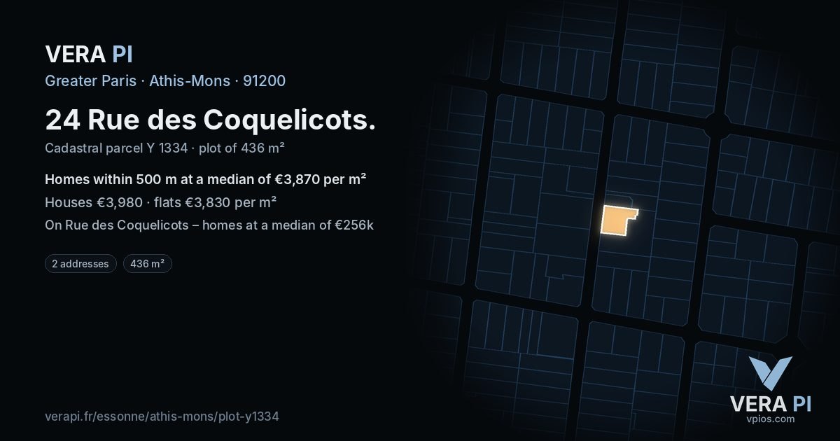24 Rue des Coquelicots, Athis-Mons at night – the plot lit, the parcels around coloured by the prices near them