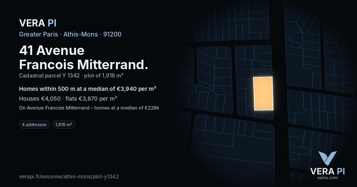 41 Avenue Francois Mitterrand, Athis-Mons at night – the plot lit, the parcels around coloured by the prices near them
