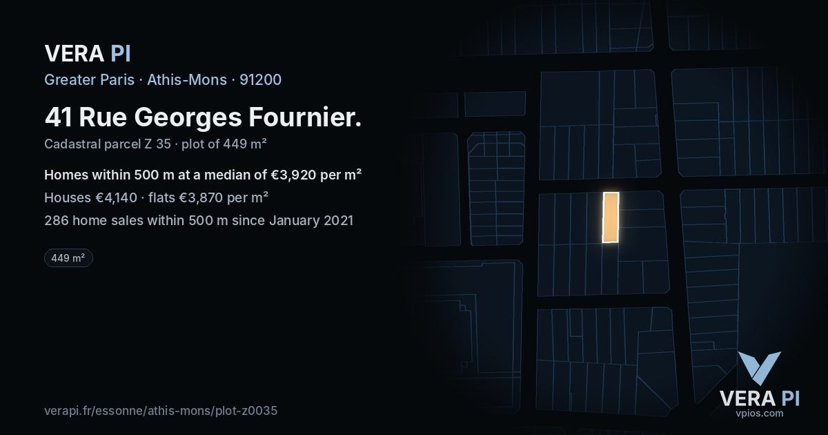 41 Rue Georges Fournier, Athis-Mons at night – the plot lit, the parcels around coloured by the prices near them