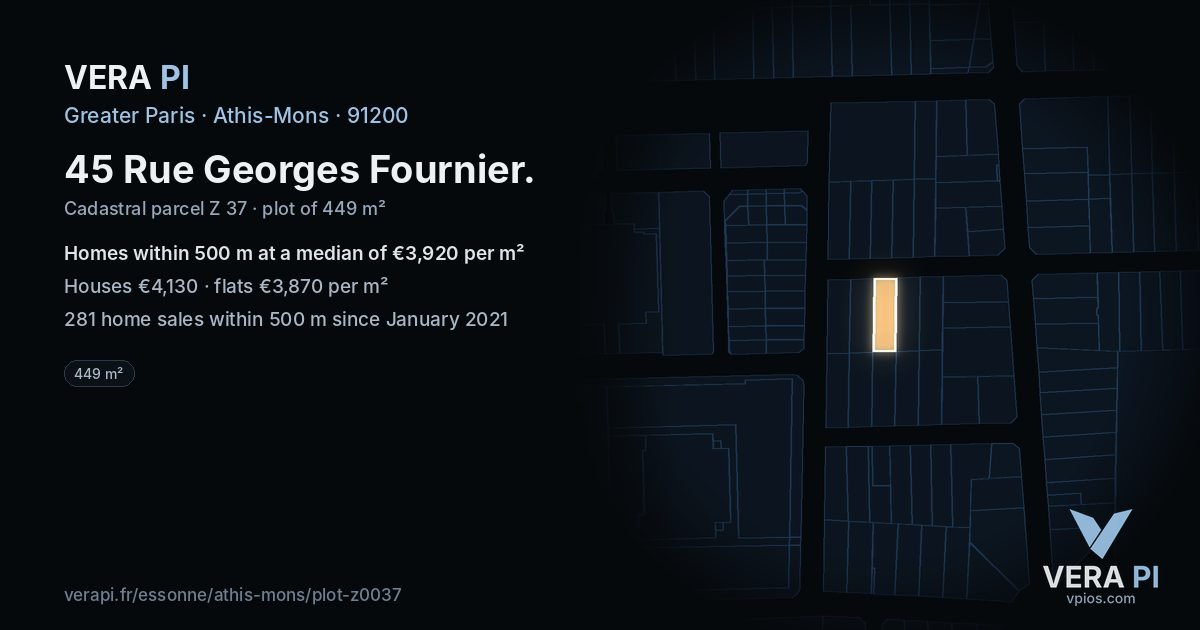 45 Rue Georges Fournier, Athis-Mons at night – the plot lit, the parcels around coloured by the prices near them