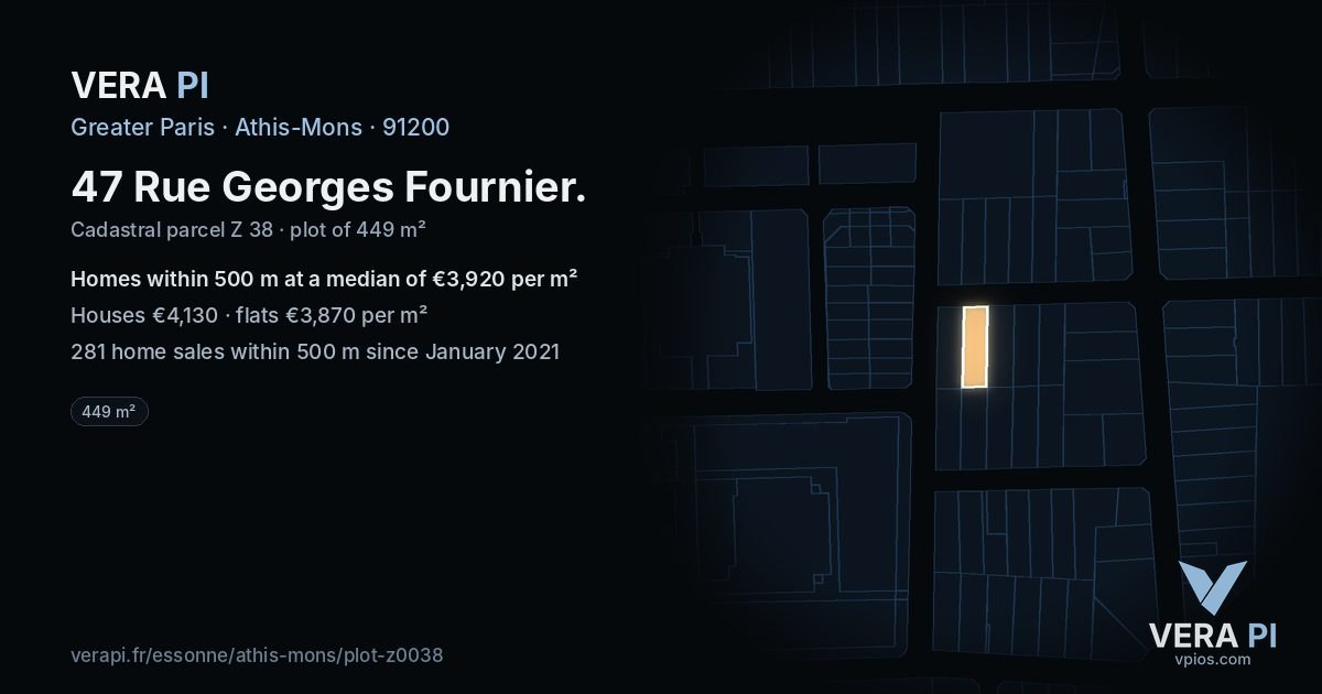 47 Rue Georges Fournier, Athis-Mons at night – the plot lit, the parcels around coloured by the prices near them