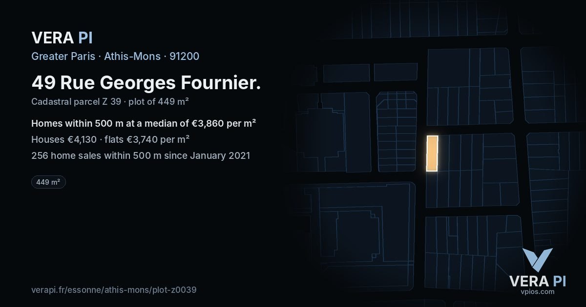 49 Rue Georges Fournier, Athis-Mons at night – the plot lit, the parcels around coloured by the prices near them