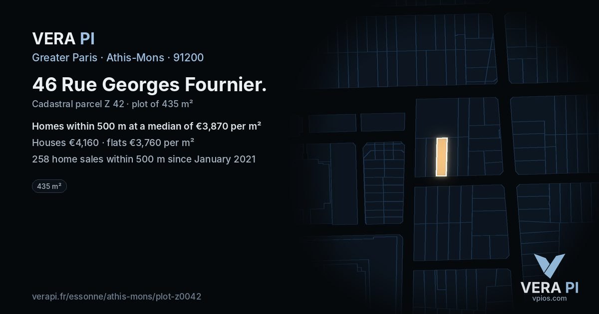 46 Rue Georges Fournier, Athis-Mons at night – the plot lit, the parcels around coloured by the prices near them