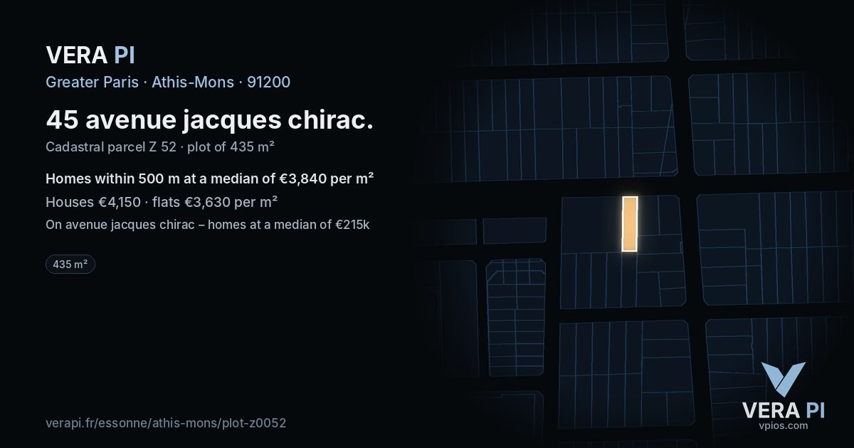 45 avenue jacques chirac, Athis-Mons at night – the plot lit, the parcels around coloured by the prices near them
