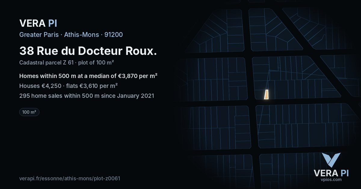 38 Rue du Docteur Roux, Athis-Mons at night – the plot lit, the parcels around coloured by the prices near them
