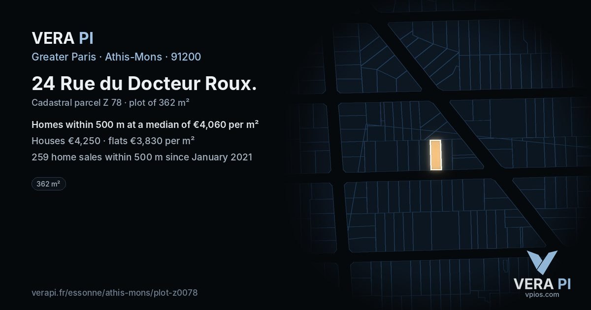 24 Rue du Docteur Roux, Athis-Mons at night – the plot lit, the parcels around coloured by the prices near them