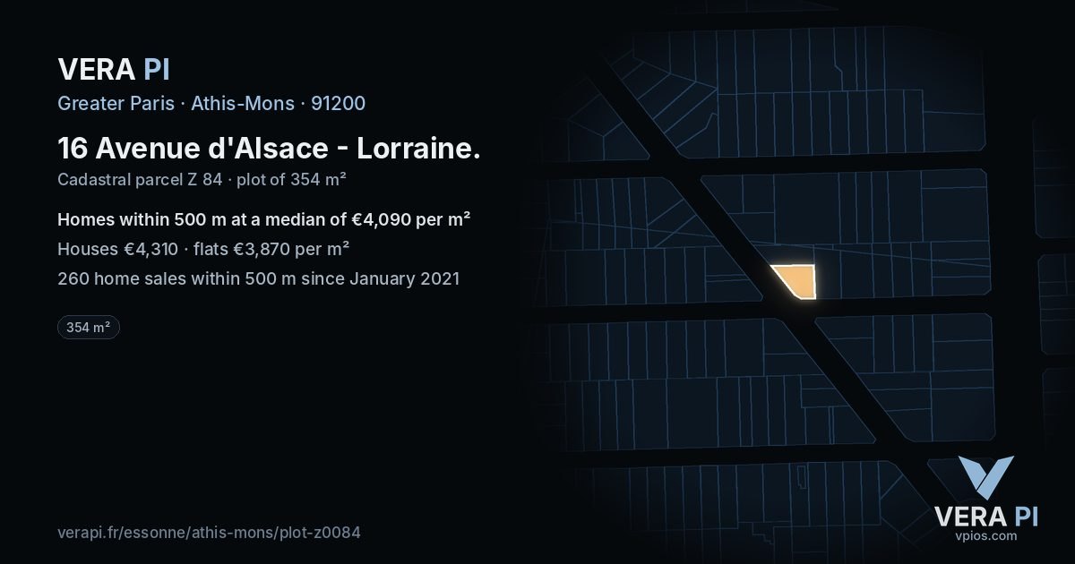 16 Avenue d'Alsace - Lorraine, Athis-Mons at night – the plot lit, the parcels around coloured by the prices near them