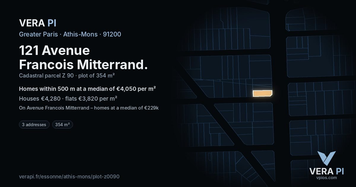 121 Avenue Francois Mitterrand, Athis-Mons at night – the plot lit, the parcels around coloured by the prices near them