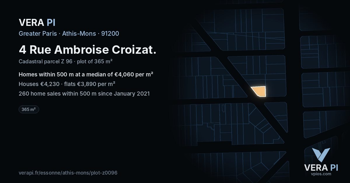 4 Rue Ambroise Croizat, Athis-Mons at night – the plot lit, the parcels around coloured by the prices near them