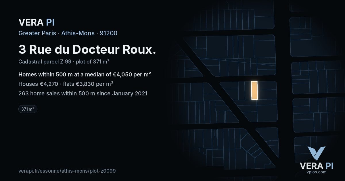 3 Rue du Docteur Roux, Athis-Mons at night – the plot lit, the parcels around coloured by the prices near them