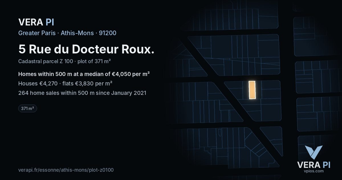 5 Rue du Docteur Roux, Athis-Mons at night – the plot lit, the parcels around coloured by the prices near them