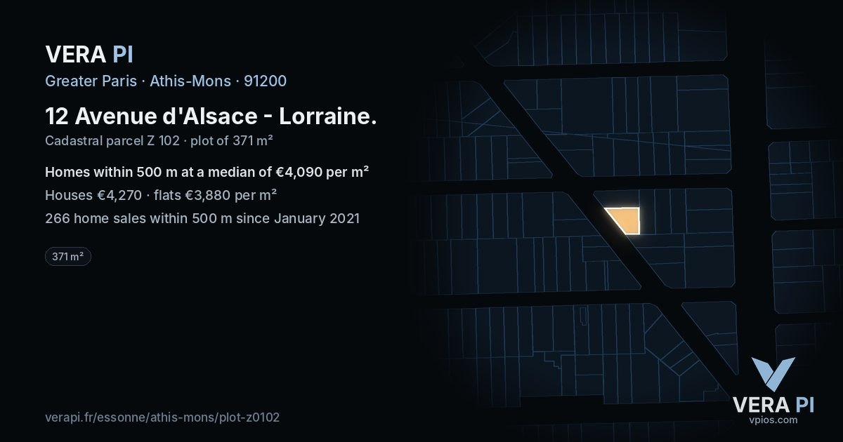 12 Avenue d'Alsace - Lorraine, Athis-Mons at night – the plot lit, the parcels around coloured by the prices near them