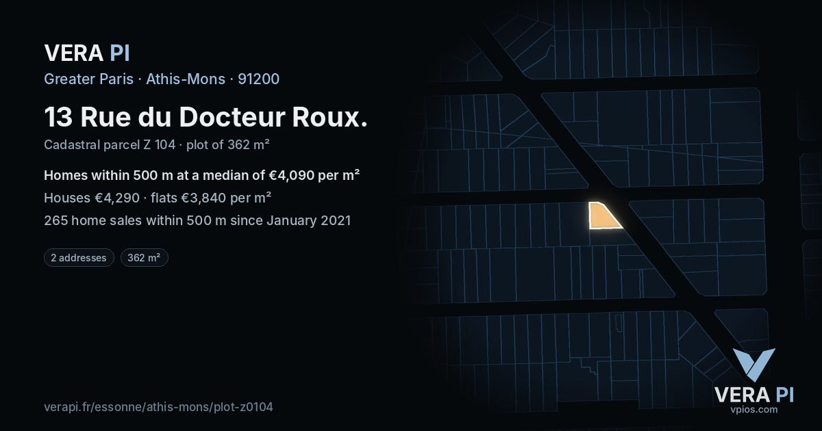 13 Rue du Docteur Roux, Athis-Mons at night – the plot lit, the parcels around coloured by the prices near them