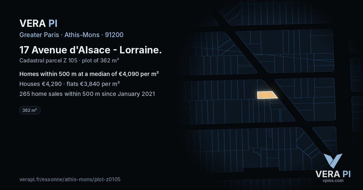 17 Avenue d'Alsace - Lorraine, Athis-Mons at night – the plot lit, the parcels around coloured by the prices near them