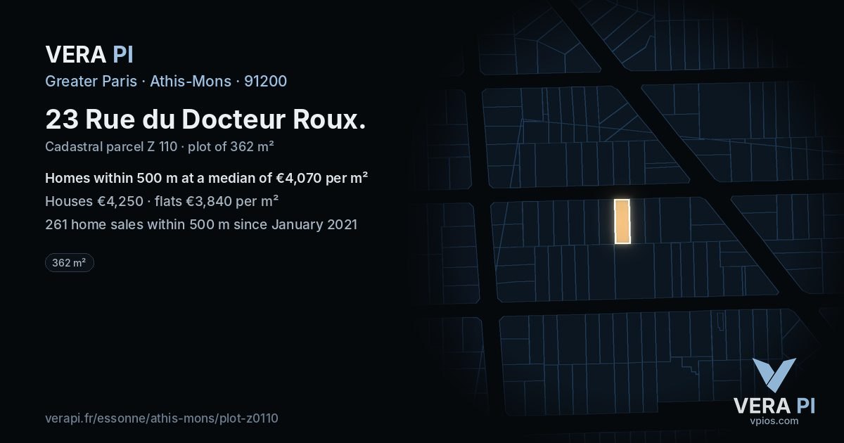 23 Rue du Docteur Roux, Athis-Mons at night – the plot lit, the parcels around coloured by the prices near them