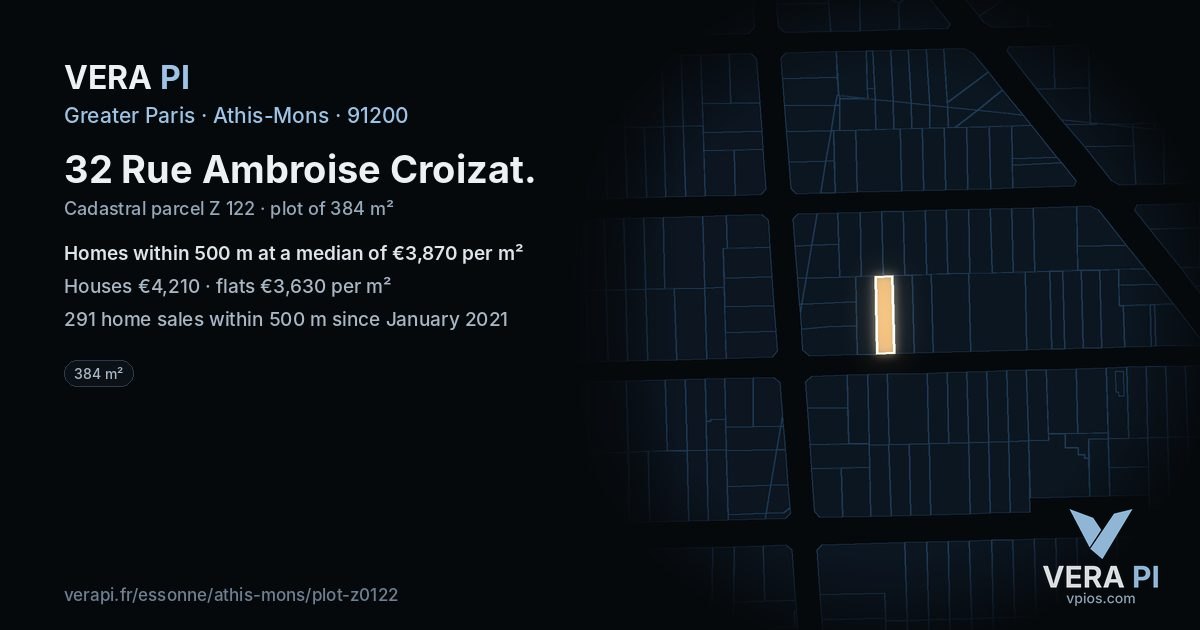 32 Rue Ambroise Croizat, Athis-Mons at night – the plot lit, the parcels around coloured by the prices near them