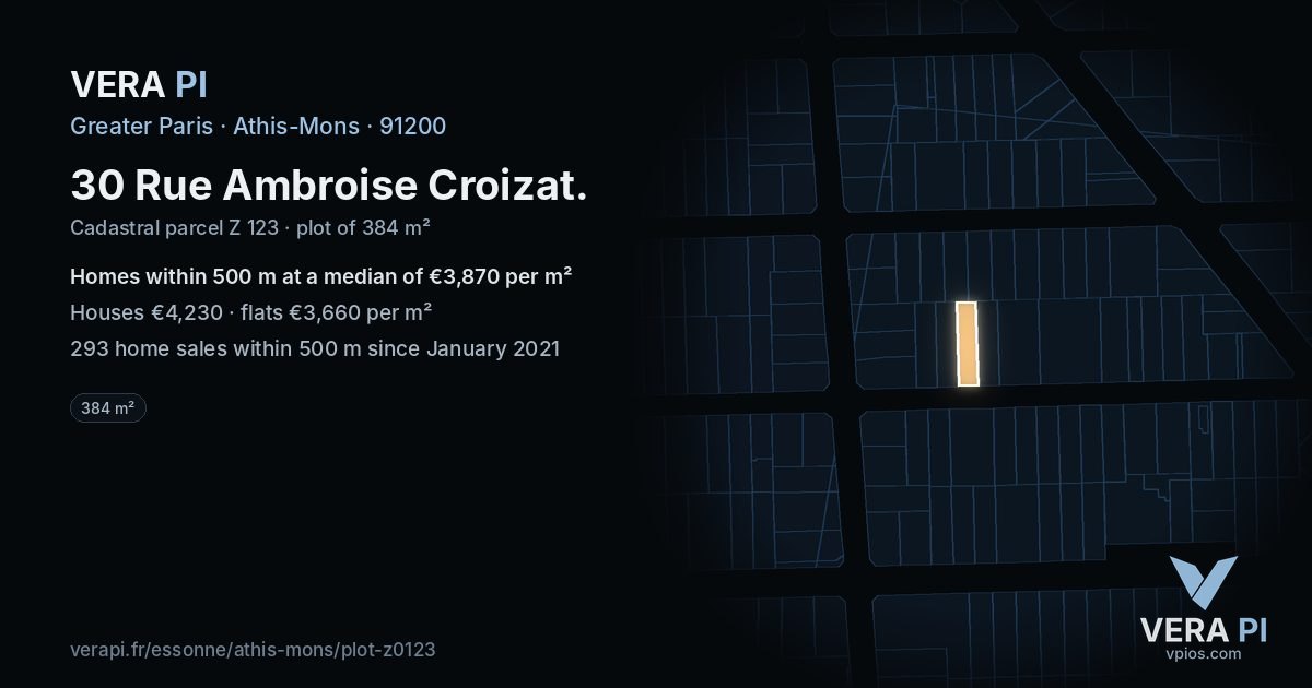 30 Rue Ambroise Croizat, Athis-Mons at night – the plot lit, the parcels around coloured by the prices near them
