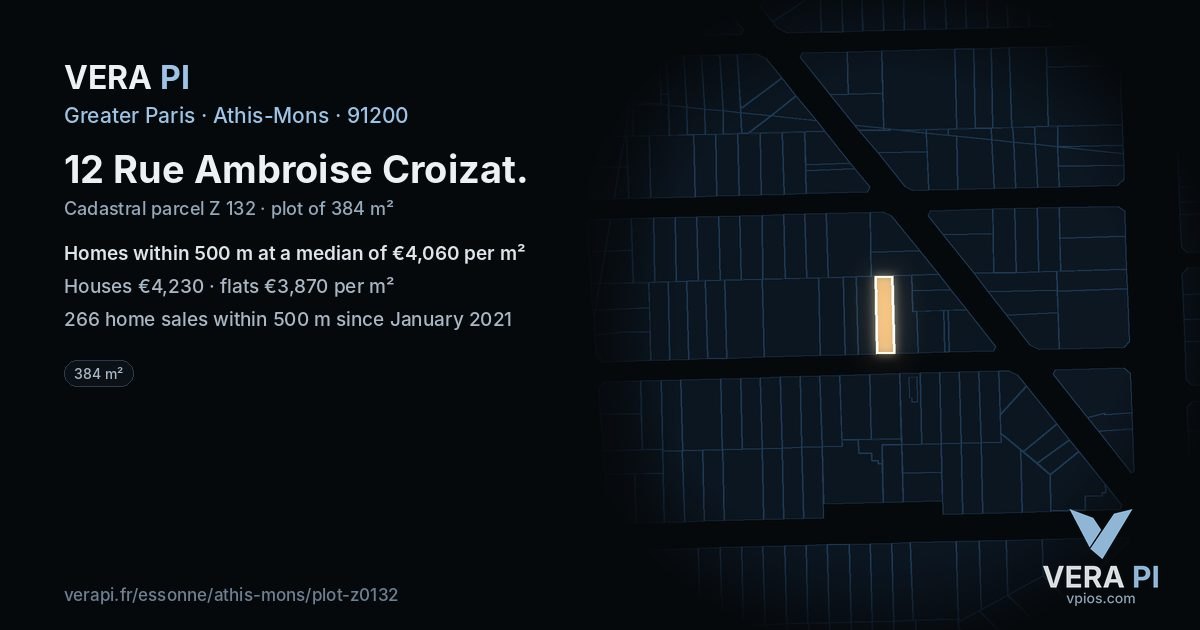 12 Rue Ambroise Croizat, Athis-Mons at night – the plot lit, the parcels around coloured by the prices near them