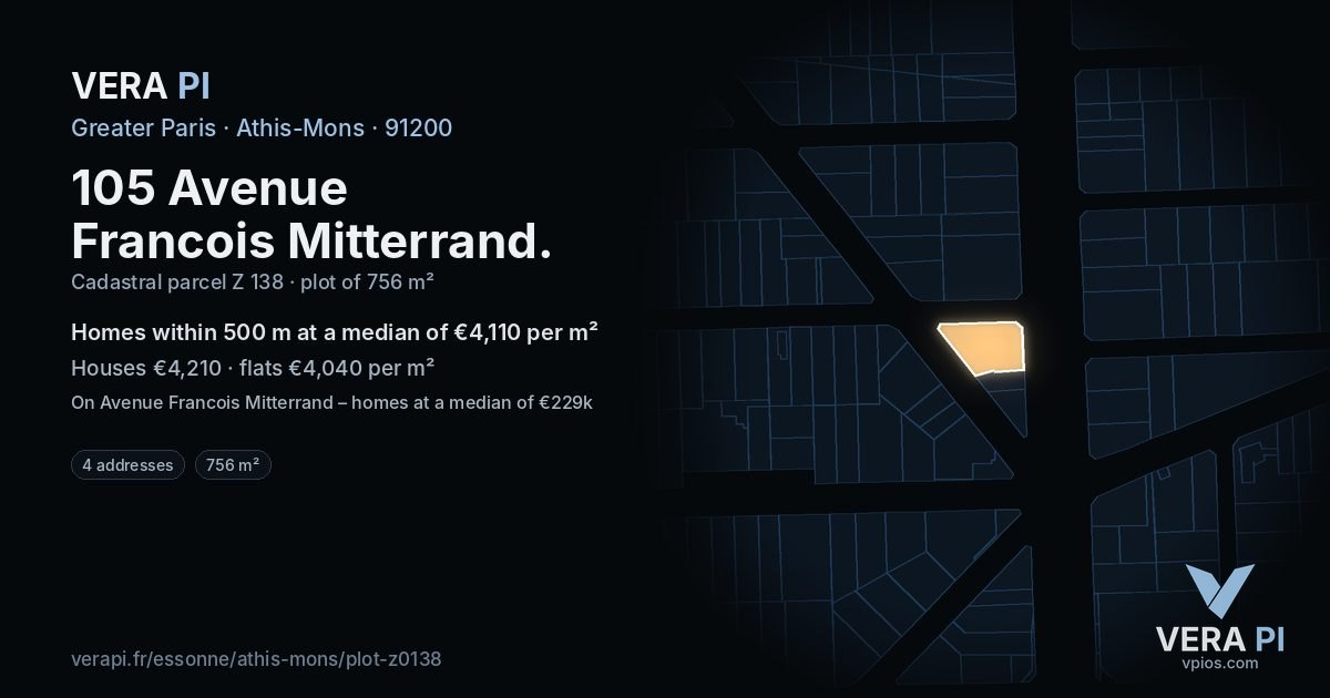 105 Avenue Francois Mitterrand, Athis-Mons at night – the plot lit, the parcels around coloured by the prices near them