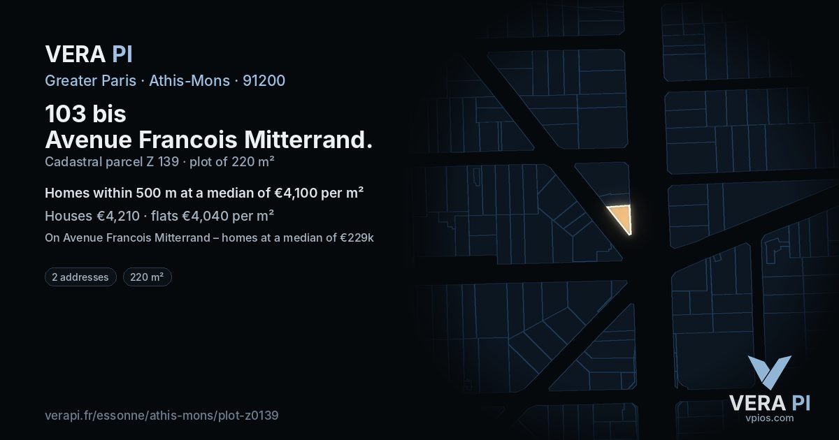 103 bis Avenue Francois Mitterrand, Athis-Mons at night – the plot lit, the parcels around coloured by the prices near them