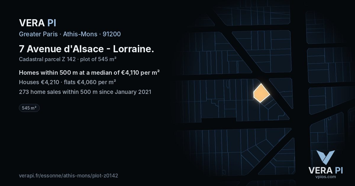 7 Avenue d'Alsace - Lorraine, Athis-Mons at night – the plot lit, the parcels around coloured by the prices near them