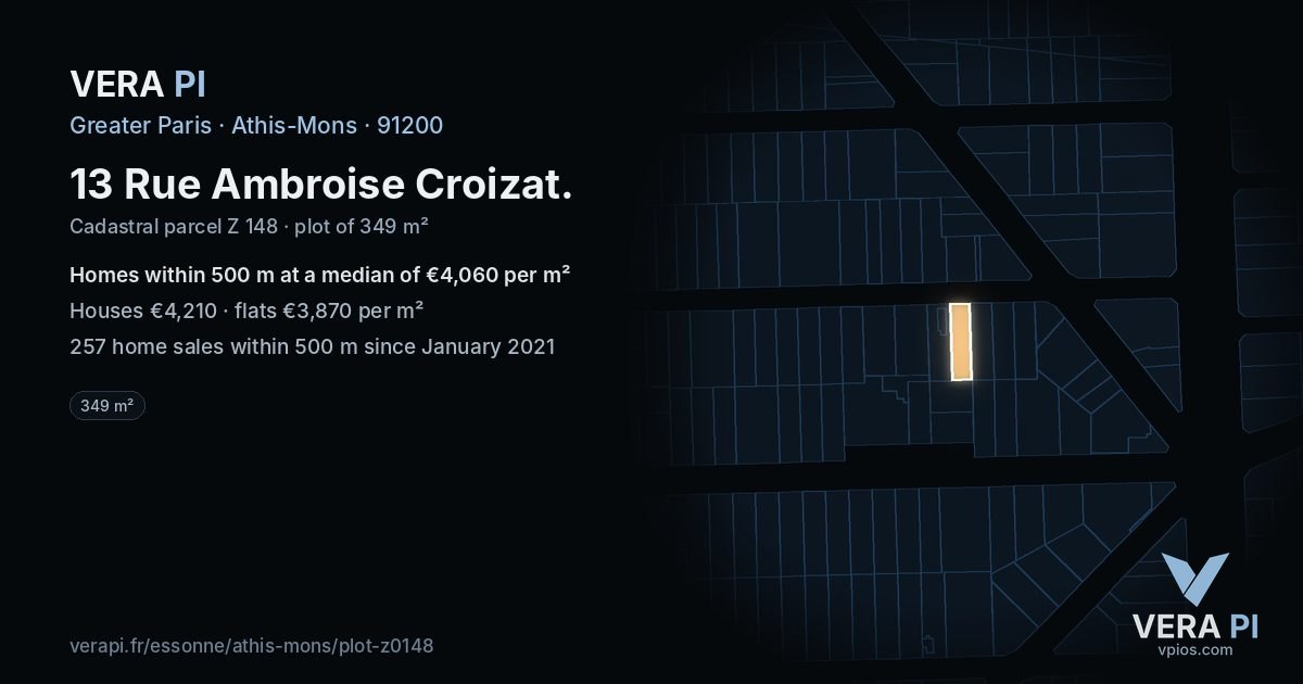 13 Rue Ambroise Croizat, Athis-Mons at night – the plot lit, the parcels around coloured by the prices near them