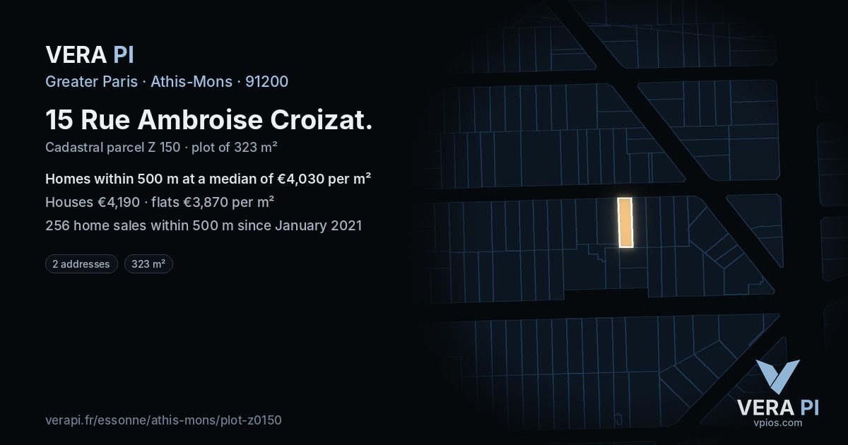 15 Rue Ambroise Croizat, Athis-Mons at night – the plot lit, the parcels around coloured by the prices near them