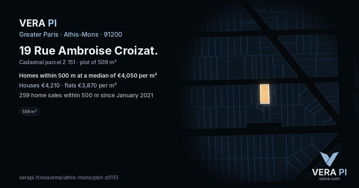 19 Rue Ambroise Croizat, Athis-Mons at night – the plot lit, the parcels around coloured by the prices near them