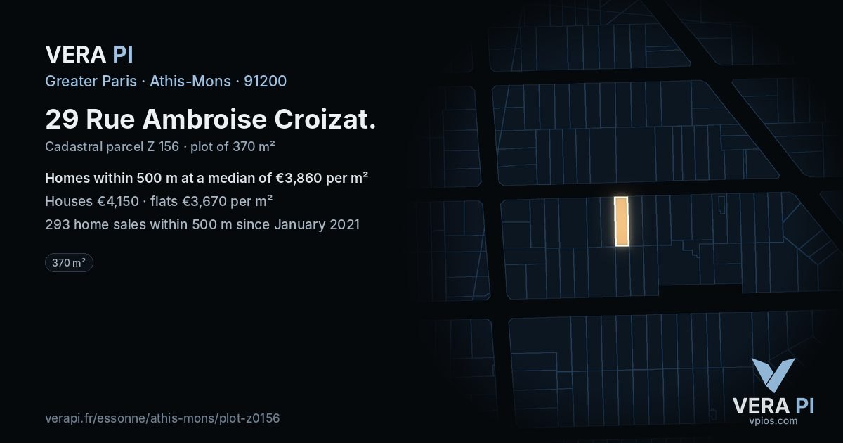 29 Rue Ambroise Croizat, Athis-Mons at night – the plot lit, the parcels around coloured by the prices near them