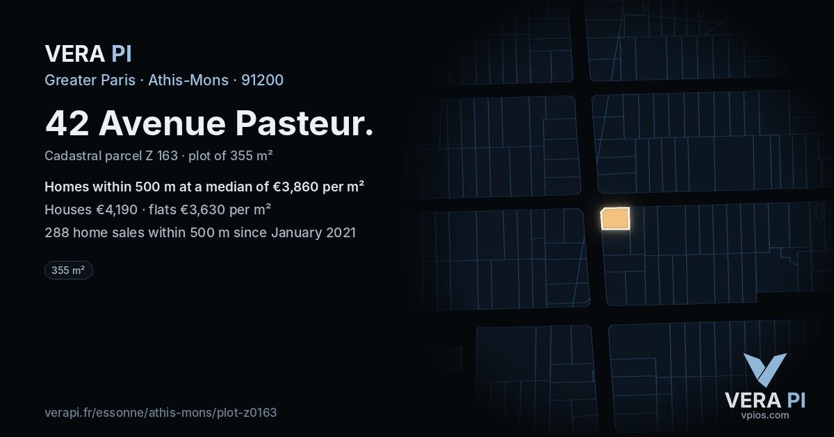 42 Avenue Pasteur, Athis-Mons at night – the plot lit, the parcels around coloured by the prices near them