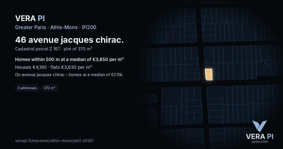 46 avenue jacques chirac, Athis-Mons at night – the plot lit, the parcels around coloured by the prices near them