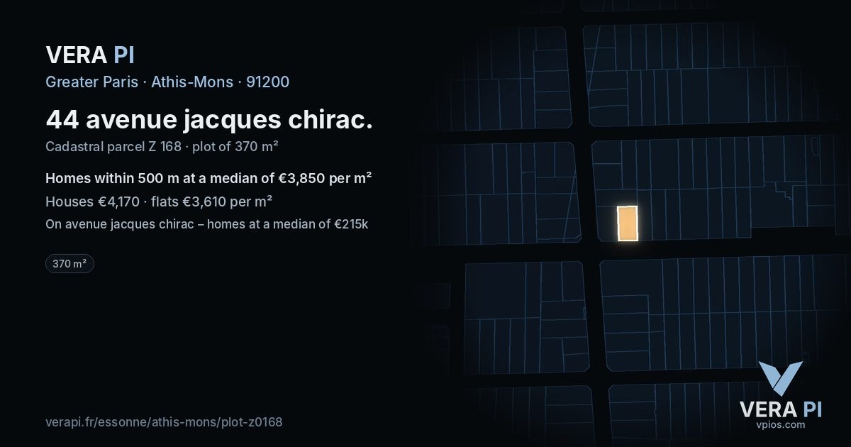 44 avenue jacques chirac, Athis-Mons at night – the plot lit, the parcels around coloured by the prices near them