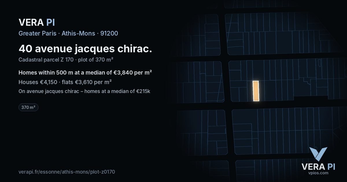 40 avenue jacques chirac, Athis-Mons at night – the plot lit, the parcels around coloured by the prices near them
