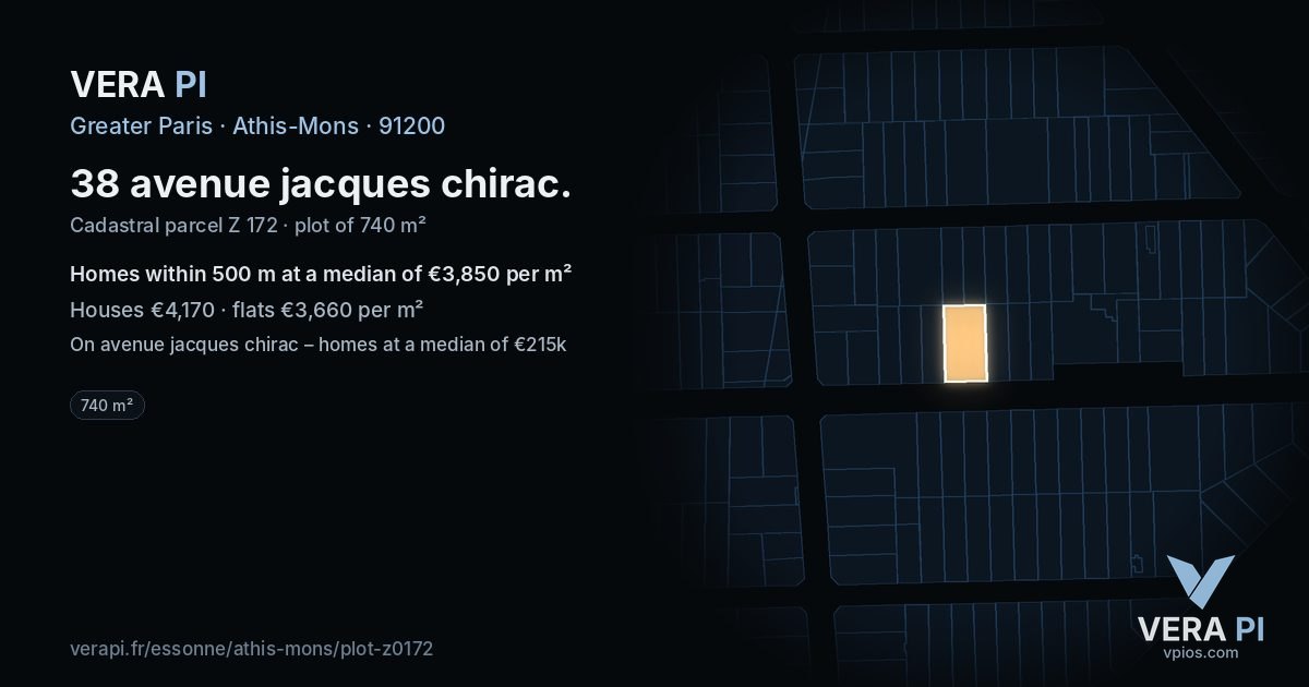 38 avenue jacques chirac, Athis-Mons at night – the plot lit, the parcels around coloured by the prices near them