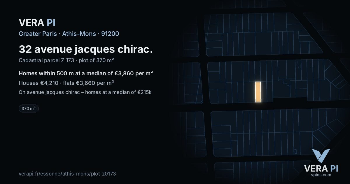 32 avenue jacques chirac, Athis-Mons at night – the plot lit, the parcels around coloured by the prices near them