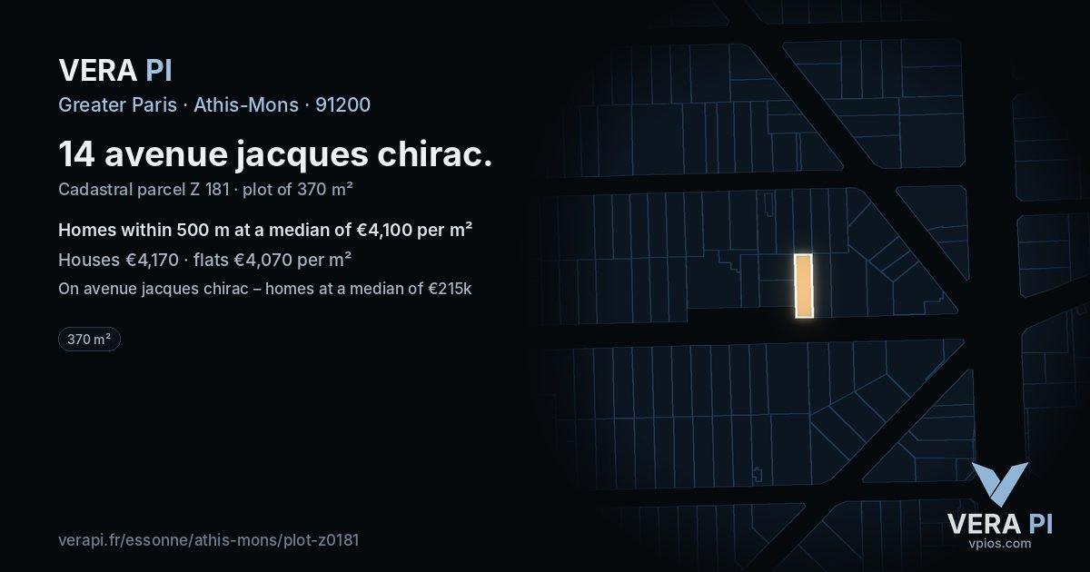 14 avenue jacques chirac, Athis-Mons at night – the plot lit, the parcels around coloured by the prices near them