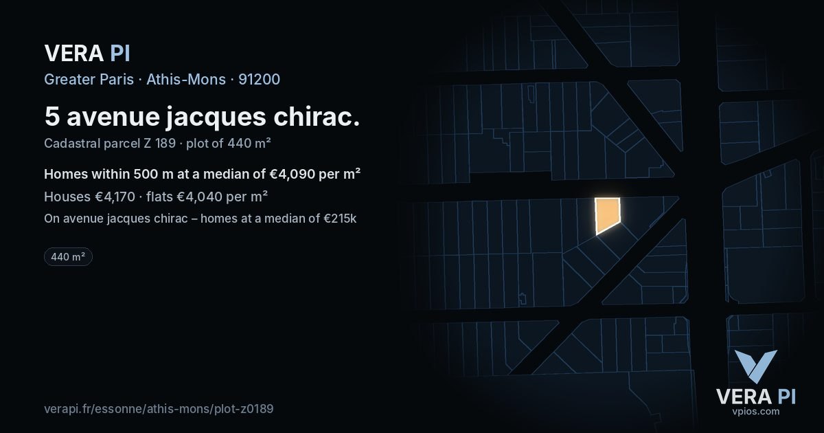 5 avenue jacques chirac, Athis-Mons at night – the plot lit, the parcels around coloured by the prices near them