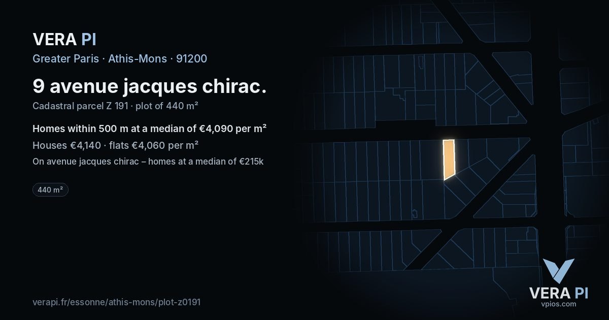 9 avenue jacques chirac, Athis-Mons at night – the plot lit, the parcels around coloured by the prices near them