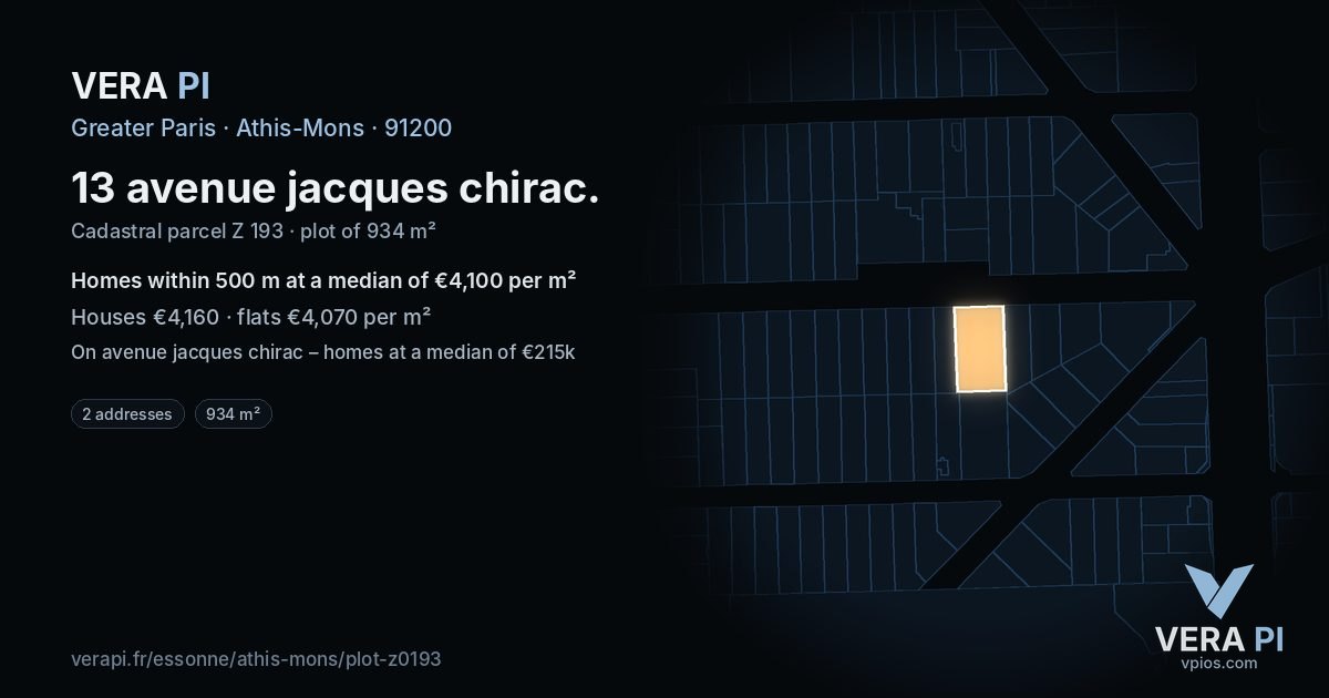 13 avenue jacques chirac, Athis-Mons at night – the plot lit, the parcels around coloured by the prices near them